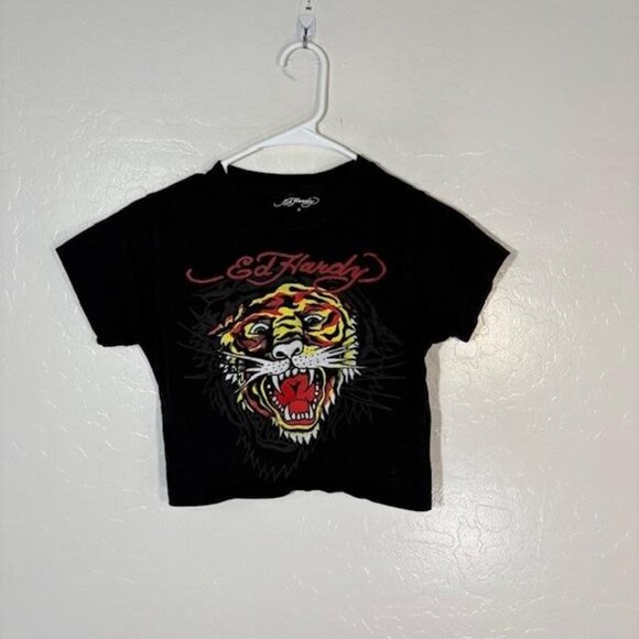 Ed Hardy Shirt Womens Small Crop Tiger Graphic Print Crew Neck Tee - Picture 1 of 7